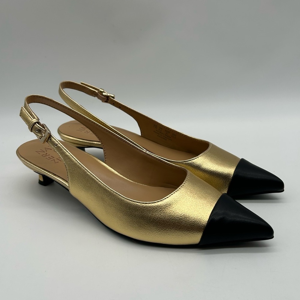 Naturalizer Comfort Slingback Pumps Gold Black Cap Toe Low Heel Size 7W Wide NWB - Picture 4 of 10